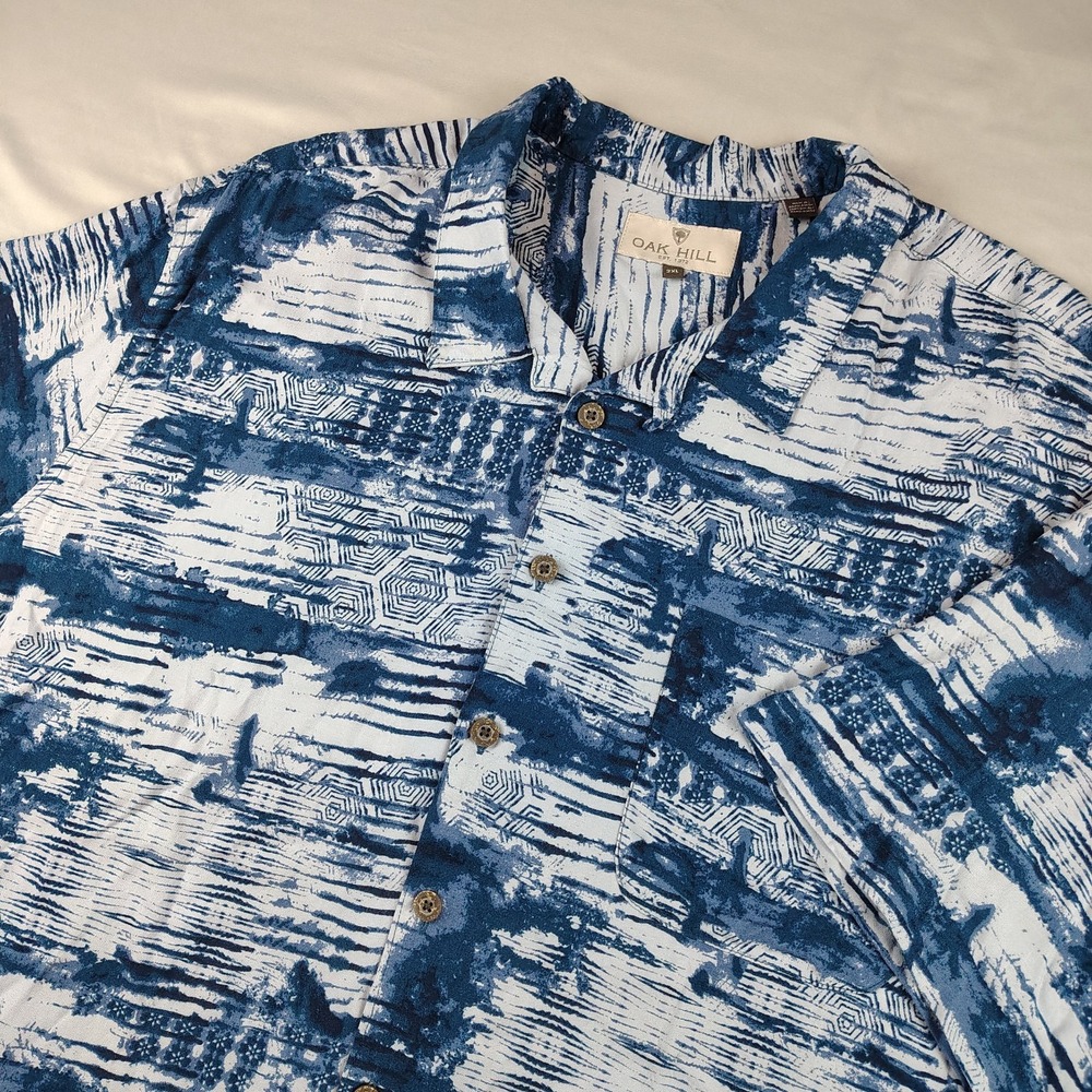 Oak Hill 2XL Blue Abstract Camp Shirt Rayon Button Front Hawaiian Casual XXL